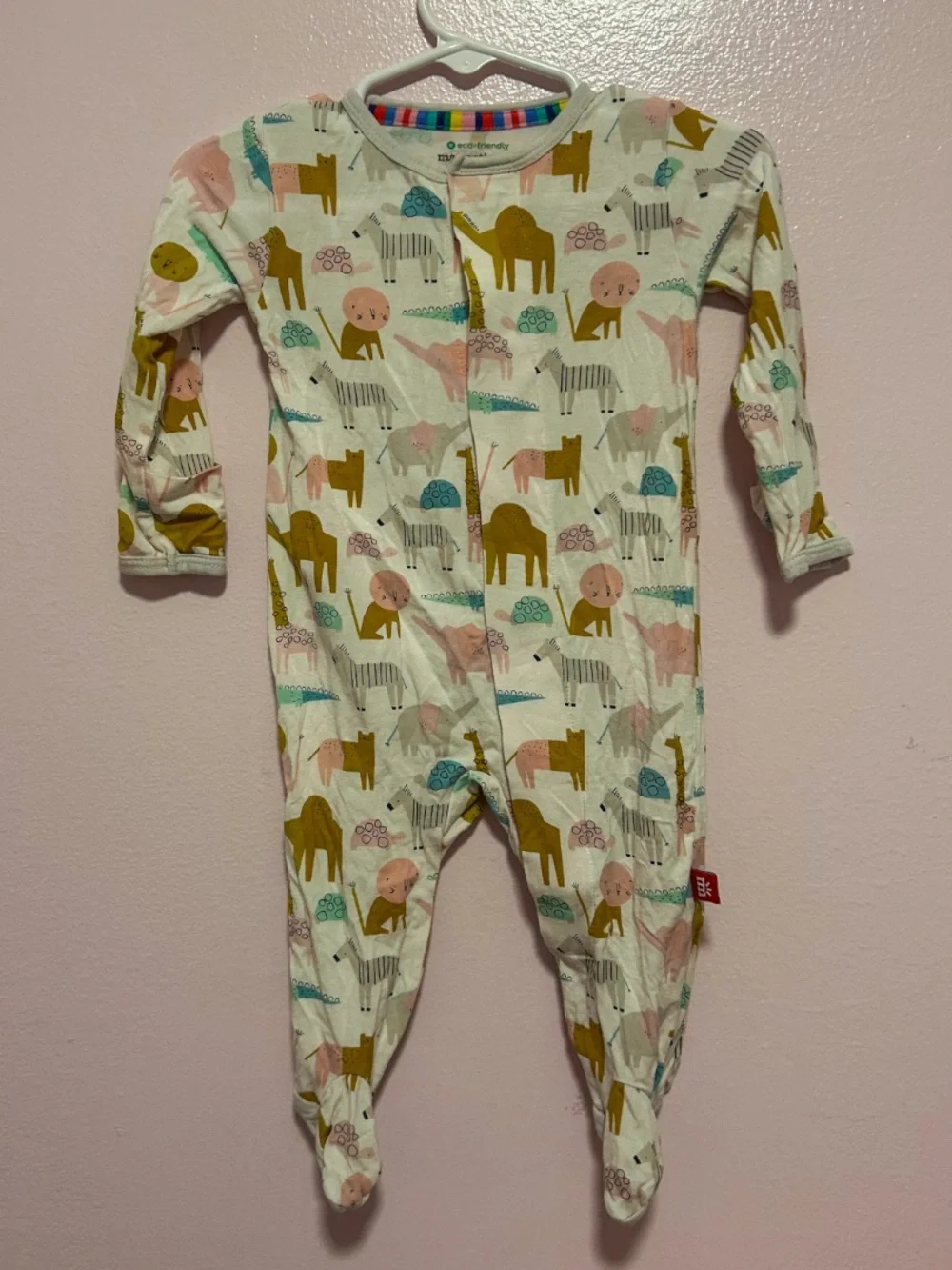 Magnetic Me Cream Footed Animal Print Modal Sleeper Sz 0-3 Mo